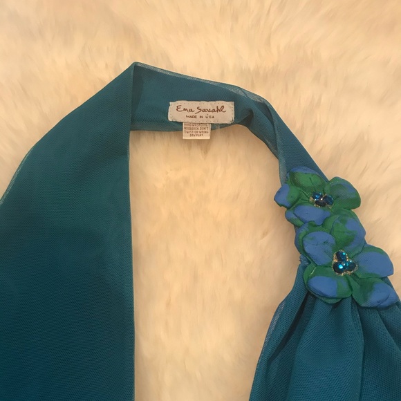 SOLD!!! Ema Savahl Halter Crop Top Flowers Blue Green S/M - Picture 11 of 16